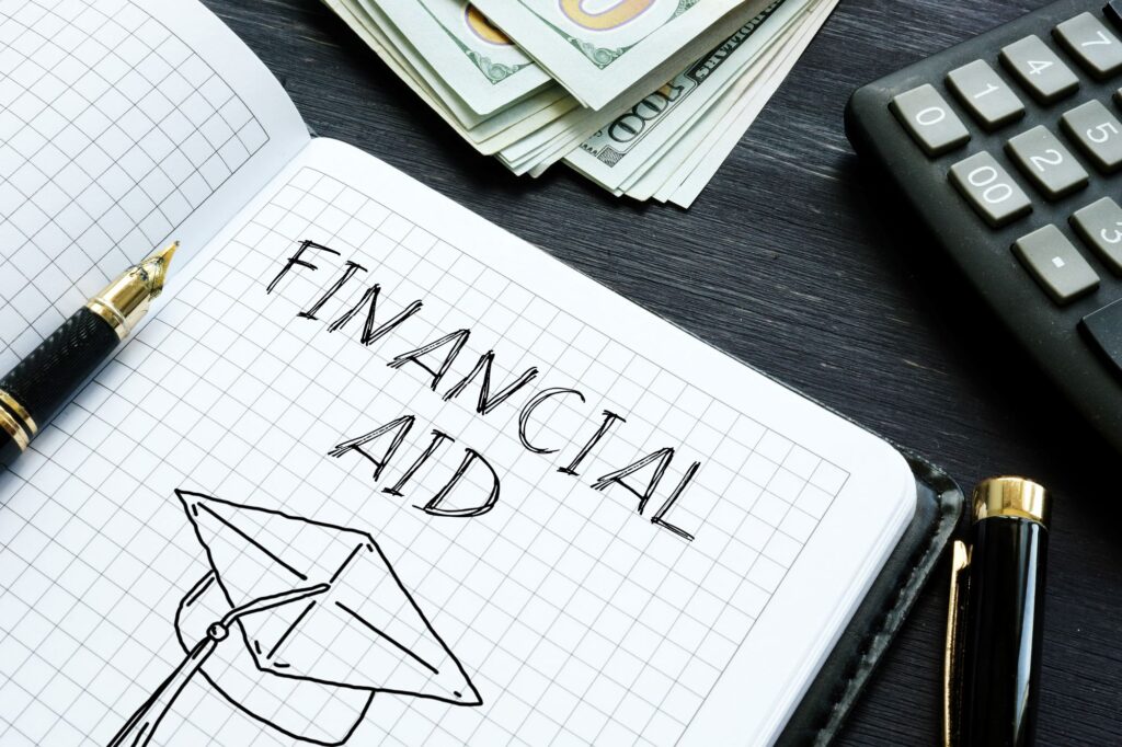 A close-up of a financial aid doodle in a notebook.