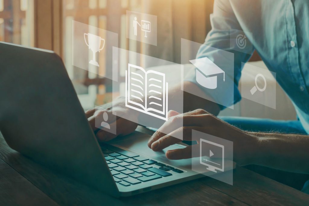 E-learning concept of someone earning their degree online.