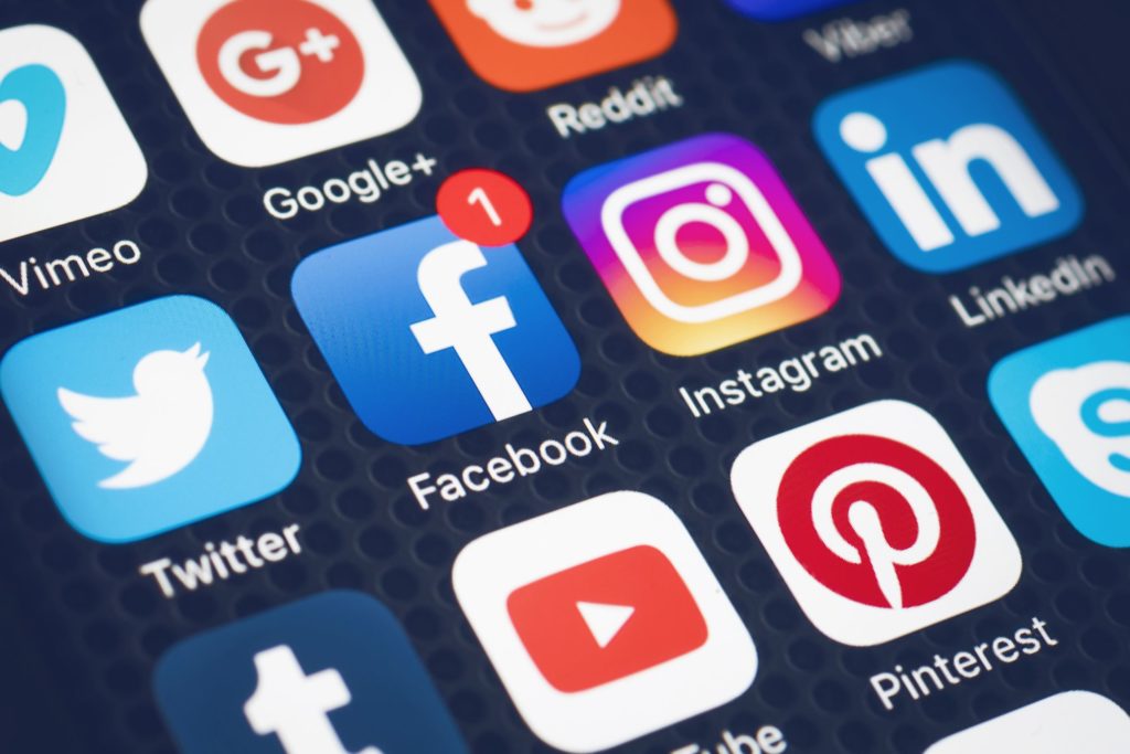 Screen with social media apps